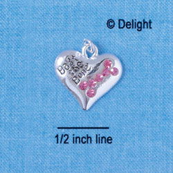 C2580 - Bad to the Bone Heart - Hot Pink Stones - Silver Charm