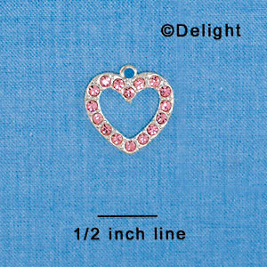 C2581 - Light Pink Swarovski Crystal Open Heart - Silver Charm