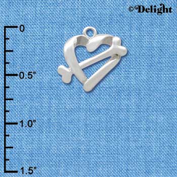 C2586+ - Heart Outline with Dog Bone - Silver Charm (3-D)