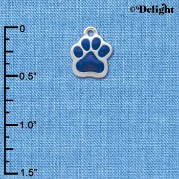 C2590 - Small Royal Blue Paw - Silver Charm