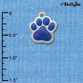 C2608 - Large Royal Blue Paw - Silver Charm