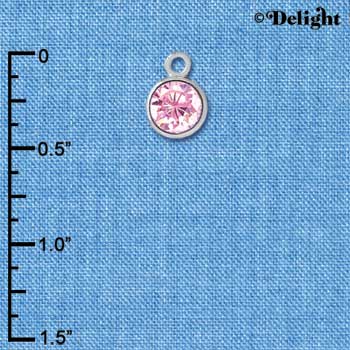 C2630 - CZ Round Pendant - Pink - 6mm - Silver Charm