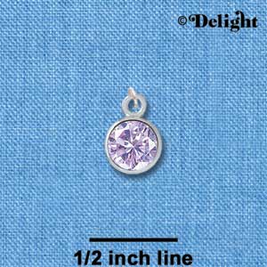 C2633 - CZ Round Pendant - Amethyst - 6mm - Silver Charm