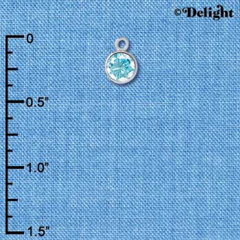 C2635 - CZ Round Pendant - Aqua - 4mm - Silver Charm