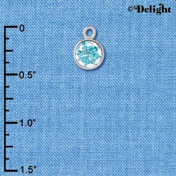 C2636 - CZ Round Pendant - Aqua - 6mm - Silver Charm