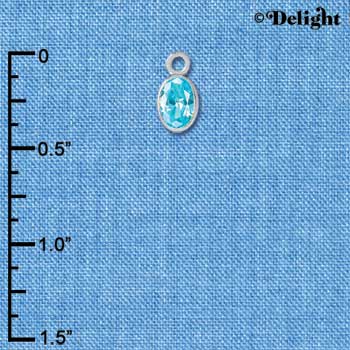 C2637 - CZ Oval Pendant - Aqua - 4x6mm - Silver Charm