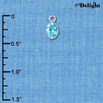 C2637 - CZ Oval Pendant - Aqua - 4x6mm - Silver Charm