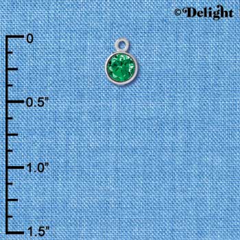 C2638 - CZ Round Pendant - Emerald - 4mm - Silver Charm