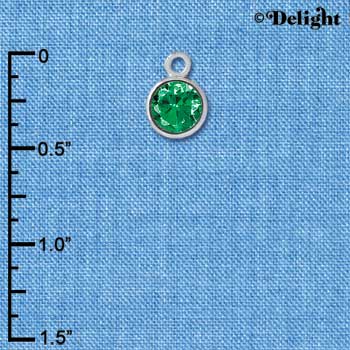 C2639 - CZ Round Pendant - Emerald - 6mm - Silver Charm