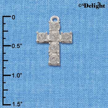 C2693 - 6 Stone Cross - Crystal - Silver Charm