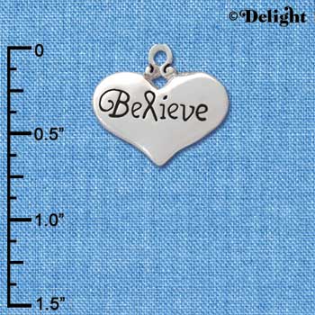 C2704 - Believe with Ribbon Heart - Large - Pendant - Silver Charm