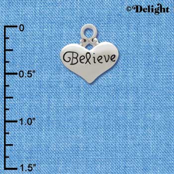 C2708 - Believe with Ribbon Heart - Small - Silver Charm