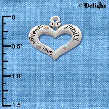 C2712 - Heart with 3 AB Crystals - Friends, Family, Love - Silver Charm