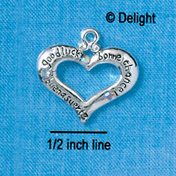 C2715 - Heart with 3 AB Crystals - Good Luck, Bonne Chance, Buena Suerte - Silver Charm