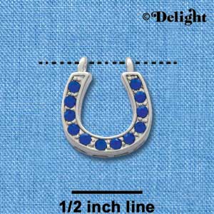 C2721 - Horseshoe - Sapphire Swarovski Crystal - Silver Pendant