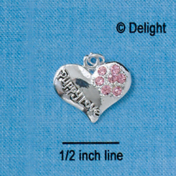 C2746 - Puppy Love Heart with Light Pink Swarovski Crystal Paw - Silver Charm
