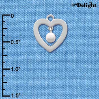 C2749+ - Open heart with Pearl Drop - Silver Charm