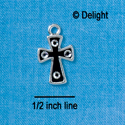C2752 - Black Cross with 4 Crystal Stones - Silver Charm