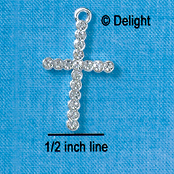 C2756 - Thin Cross with Crystal Stones - Silver Charm