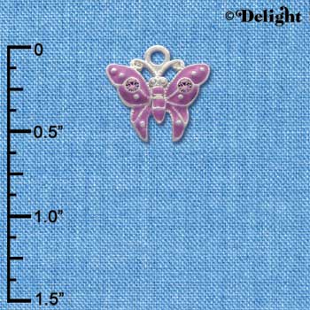 C2765 - Butterfly - Purple - 2 Stones - Silver Charm