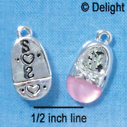 C2816+ - 3-D Silver Baby Shoe with Pink Toe - Silver Charm