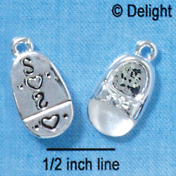 C2818+ - 3-D Silver Baby Shoe with Clear Frosted Toe - Silver Charm