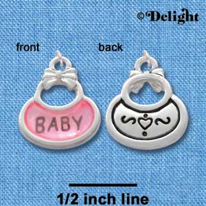 C2828+ - 2-Sided Pink Baby Bib - Silver Charm