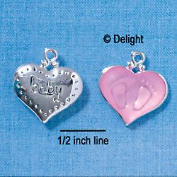 C2867+ - 2-Sided Pink Baby Feet Impression Heart - Silver Charm