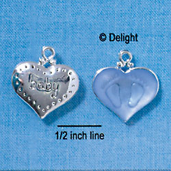 C2868+ - 2-Sided Blue Baby Feet Impression Heart - Silver Charm