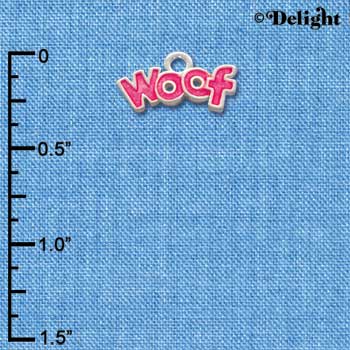 C2872 - Hot Pink Glitter Woof - Silver Charm