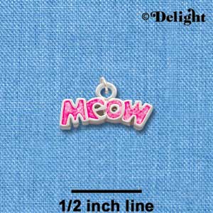 C2875 - Hot Pink Glitter Meow - Silver Charm