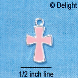 C2881+ - 2-Sided Light Pink Cross - Silver Charm