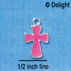 C2882+ - 2-Sided Hot Pink Glitter Cross - Silver Charm