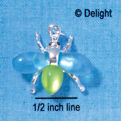 C2909 - Large Silver Bee with Green Resin Wings & Blue Resin Body - Silver Charm