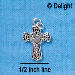 C2914+ - 2 Sided Silver Peace Cross - Silver Charm