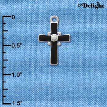 C2915 - Black Enamel Cross - Silver Charm