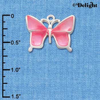 C2916 - Large Pink Resin Butterfly - Silver Charm