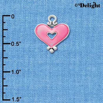 C2921 - Hot Pink Enamel Heart with Cutout - Silver Charm