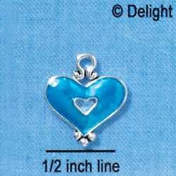C2922 - Hot Blue Enamel Heart with Cutout - Silver Charm