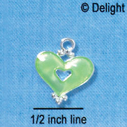 C2923 - Lime Green Enamel Heart with Cutout - Silver Charm
