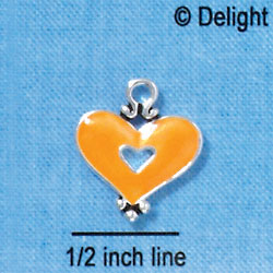 C2925 - Hot Orange Enamel Heart with Cutout - Silver Charm