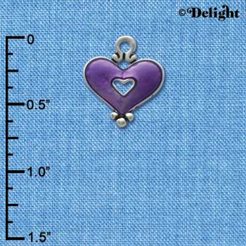 C2926 - Hot Purple Enamel Heart with Cutout - Silver Charm