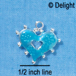 C2928+ - 2 Sided Hot Blue Enamel Heart with Flowers - Silver Charm