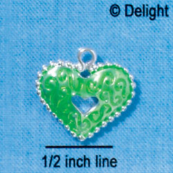 C2935+ - 2 Sided Lime Green Enamel Swirl Heart with Beaded Border - Silver Charm