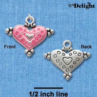 C2939+ - Hot Pink Enamel Heart with Circles - Silver Charm