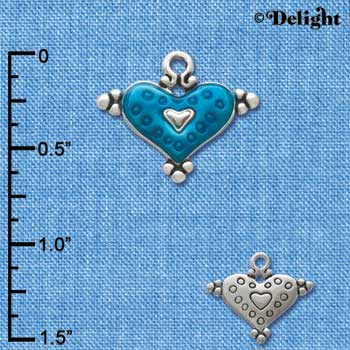 C2940+ - Hot Blue Enamel Heart with Circles - Silver Charm