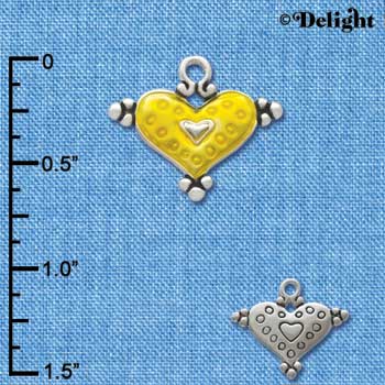 C2942+ - Hot Yellow Enamel Heart with Circles - Silver Charm