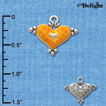C2943+ - Hot Orange Enamel Heart with Circles - Silver Charm
