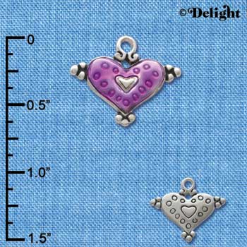 C2944+ - Hot Purple Enamel Heart with Circles - Silver Charm