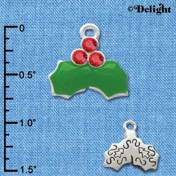 C2954+ - Christmas Holly Leaves & Berries with Swarovski Crystals - Silver Charm